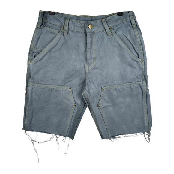 Vintage Carhartt Raw Hem Cut Out Utility Cargo  Denim Shorts 32 - Picture 1 of 7